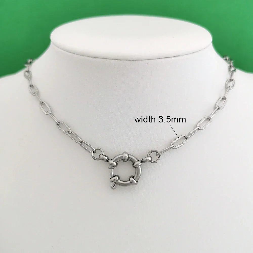 QMHJE Spring Sailor Clasp Necklace Women Men Choker Stainless Steel Geometric Paperclip Link Chain Rolo PVD Gold Color Wholesale