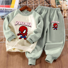 MARVEL Fashion Cartoon Print Boys Spliced Sweatshirt 2-piece Sets Kids O Neck Hoodies and Long Pant 2pcs Set Kids Sport Clothes