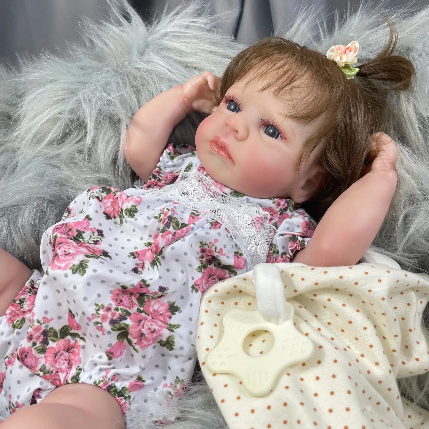20 Inch LouLou Awake Finished Reborn Baby Dolls Soft Cloth Body Hand-rooted Hair 3D Skin Visible Veins for Girls Christmas Gift