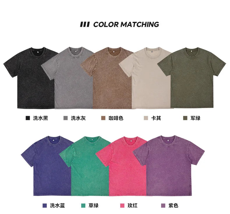 Custom Your LOGO Hip Hop Streetwear Men 100% Cotton T-shirts Oversized Washed Top Tee Unisex Summer Retro Brand Personalized