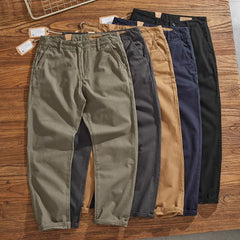 May Khaki American retro simple cargo pants men's heavy chino casual pants