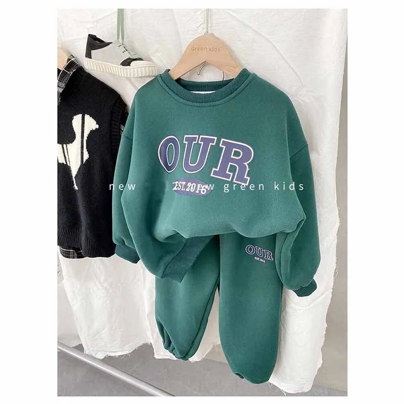 2-6 Years Boys Round Neck Sweater Sets Boys Warm Casual Loose 2Pcs Autumn Spring New Children's Long-Sleeved Letter Sports Suit