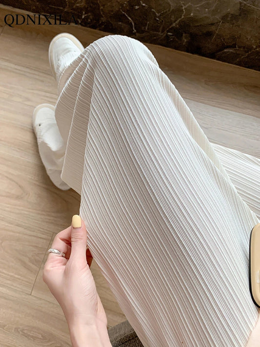 2024 Spring Summer Ice Silk Wide Leg Pants for Women Korean