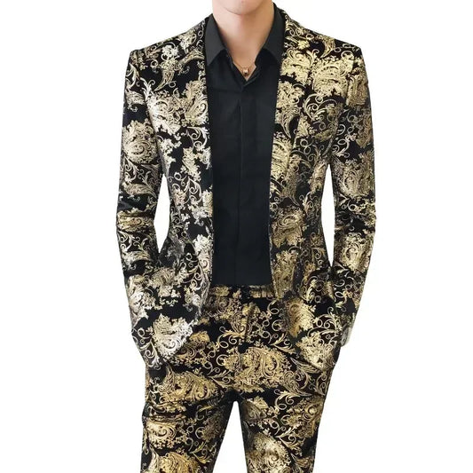 Men's Suit Jacket Trousers 2 Pieces Set Fashion Dress Banquet Wedding Wear Bridegroom Large Size Blazers Coat Pants M-5XL