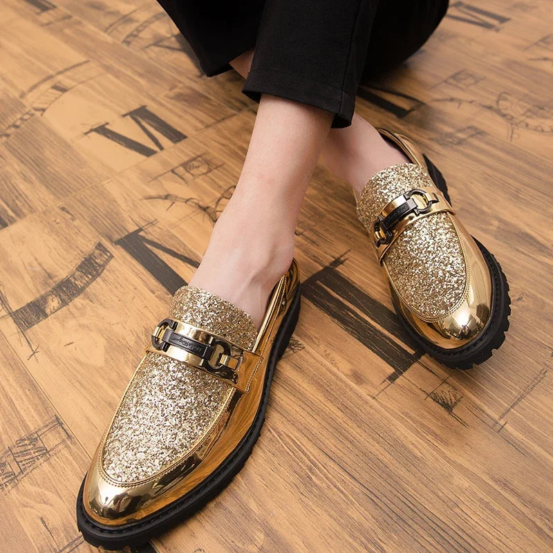 Shoes Male Flats Loafers Black Patent Leather black gold Loafers Handmade Tassel Men Formal club Wedding party Shoes men
