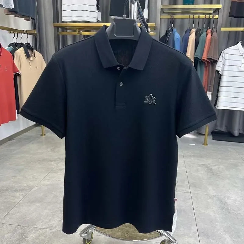 Premium 100% cotton men's short sleeve polo shirt luxury fashion brand letter embossed summer new business casual lapel T-shirt