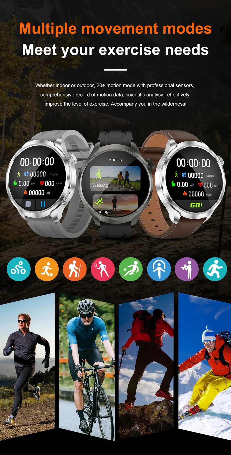 BOXUXING 1.85-inch Smart Watch Men Sport Waterproof Fitness Heart Rate Watches Compass GPS Track NFC Bluetooth Call Smartwatch