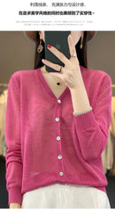 Summer Sunscreen Ice Silk Cardigan Women's V-Neck Long Sleeve Loose Knitted