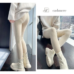 Slim Leggings Autumn Women High Waist Casual Trousers Knitted Ribbed Thicken Solid