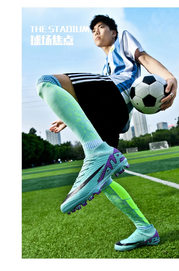 Men Light Soccer Shoes Ankle Football Field Boots Outdoor Non-slip Grass