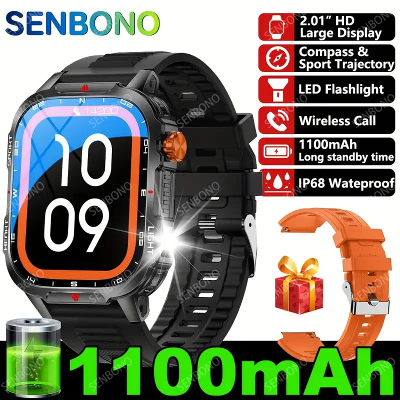 SENBONO Men's Smart Watch 1100mAh Battery 25+ Day Use Time Bluetooth Call Compass IP68 Waterproof Sport Smartwatch For Men Women