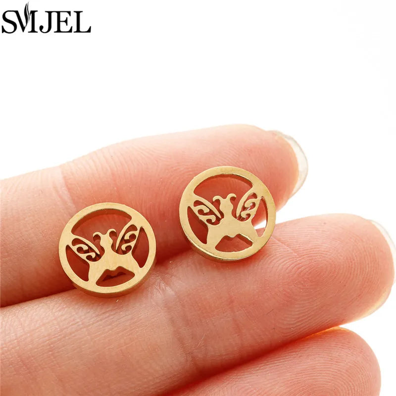 Golden Vintage Mandala leaf Pineapple Earrings for Women Trend Fairy Cup Stainless Steel Earring Punk Game Controller Studs Gift