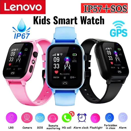 Lenovo Kids Smart Watch SOS GPS Location Tracke Sim Card Call Child SmartWatch Camera Waterproof Watch Gift For Ios Android NEW
