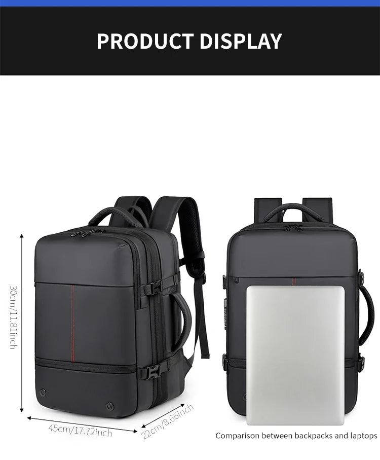 Men's Backpack with Expandable Vacuum Compression, Large Capacity, Dry and Wet Separation, Multifunctional Business Backpack for Short Business Trips