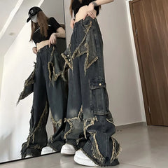 Fashionable Design Wide Leg Jeans Women Casual Trousers Plus Size Baggy Jeans