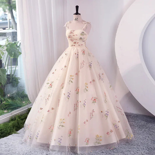 Luxury Floral Embroidery Long Prom Evening Wedding Shooting Dresses Women 2024 Summer Party Formal Occasions Reception Dress