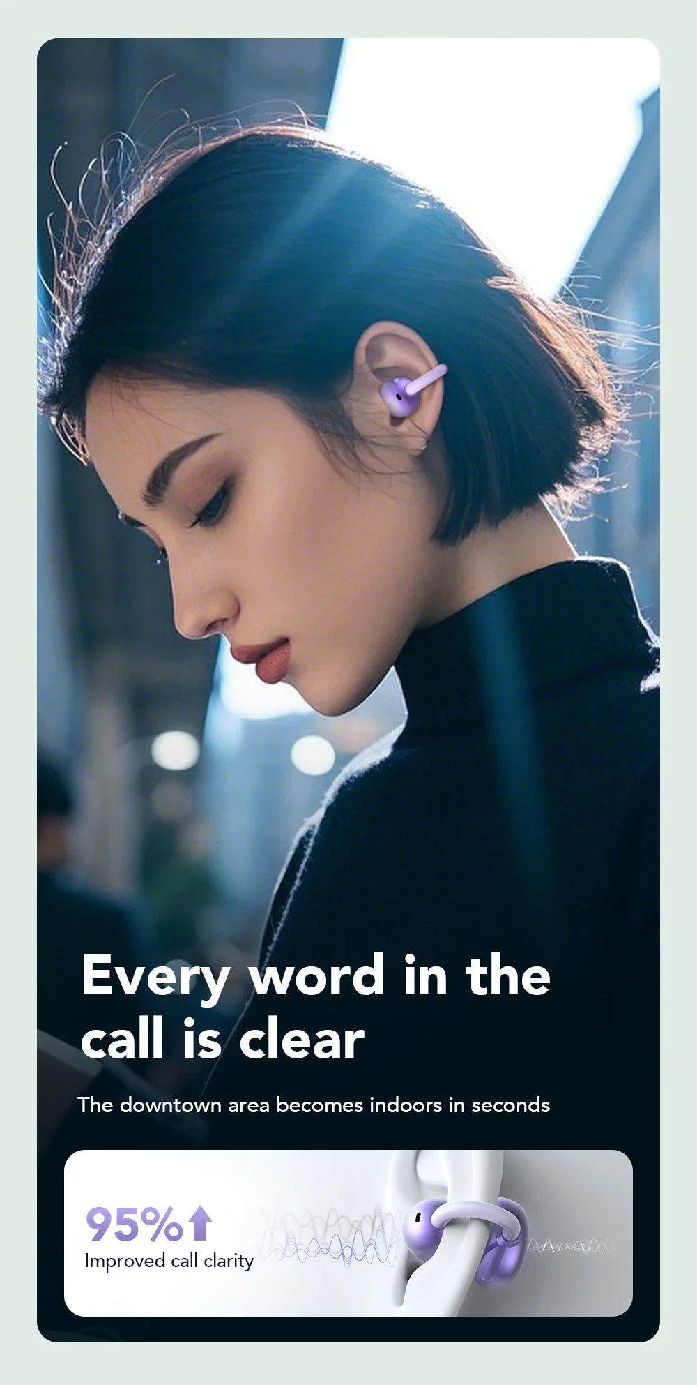 【HTC NE54】 Bluetooth V6.0 Earphones AI Translator LCD Screen Earbuds OWS Ear Clip Headphones Wireless Headphones Noise Reduction