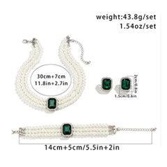 3Pcs Multi-Layer Pearl Necklace Simulated Pearl Chokers Earrings Bracelet Necklace