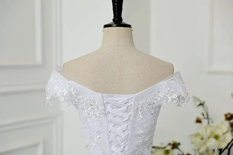 White Bridesmaid Dresses: Pretty Off The Shoulder Lace Wedding Dress Wedding Gown