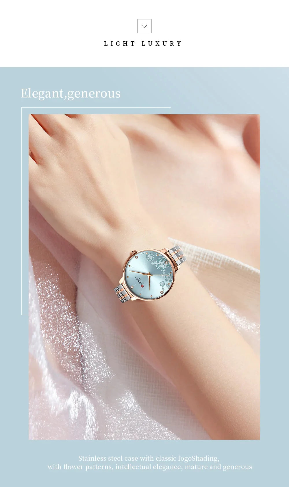 CURREN Fashion Quartz Wristwatches for Women Simple Stainless Steel Watch Bracelet with Flower Design Dial