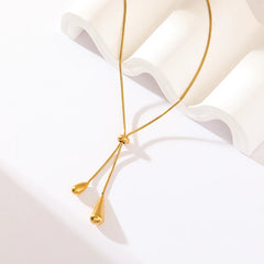 316L Stainless Steel Gold Color Teardrop Tassel Necklace Earrings Set For Women