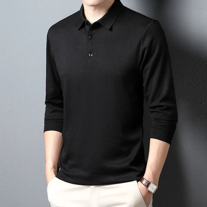 New Men's Business Fashion Casual Long Sleeved Shirt Solid Color Polo Shirt Fashionable Breathable Comfortable Versatile Top