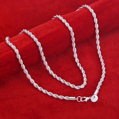 16-24 inch for women men Beautiful fashion 925 Sterling Silver charm 4MM Rope