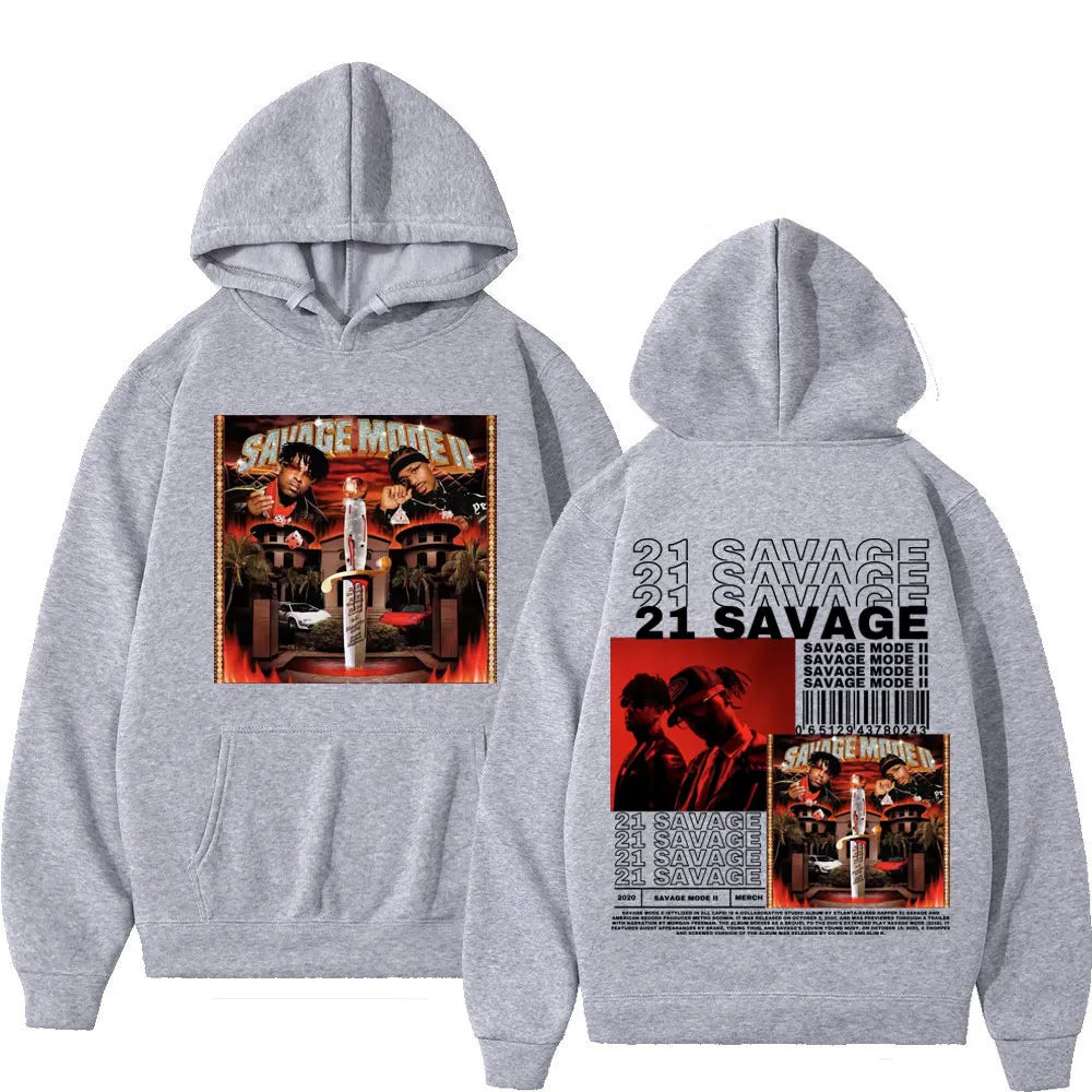 Rapper 21 Savage Music Album Double Sided Graphic Hoodie High Street Fashion