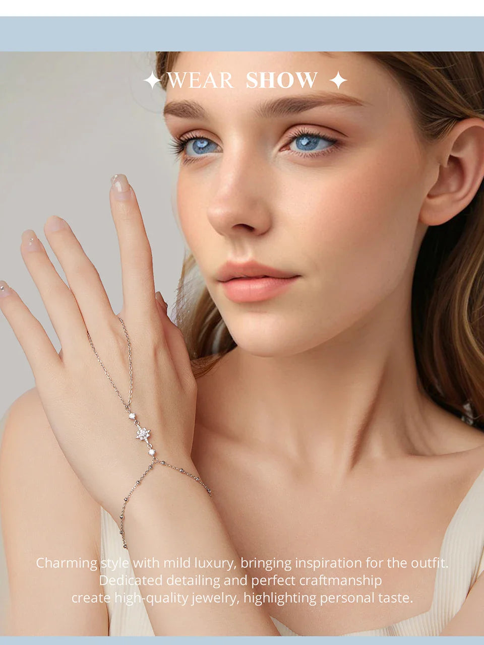 BISAER 925 Sterling Silver Finger Ring Bracelet Hand Chain Trendy Thin Dainty Stackable Chain Plated Gold for Women Fine Jewelry