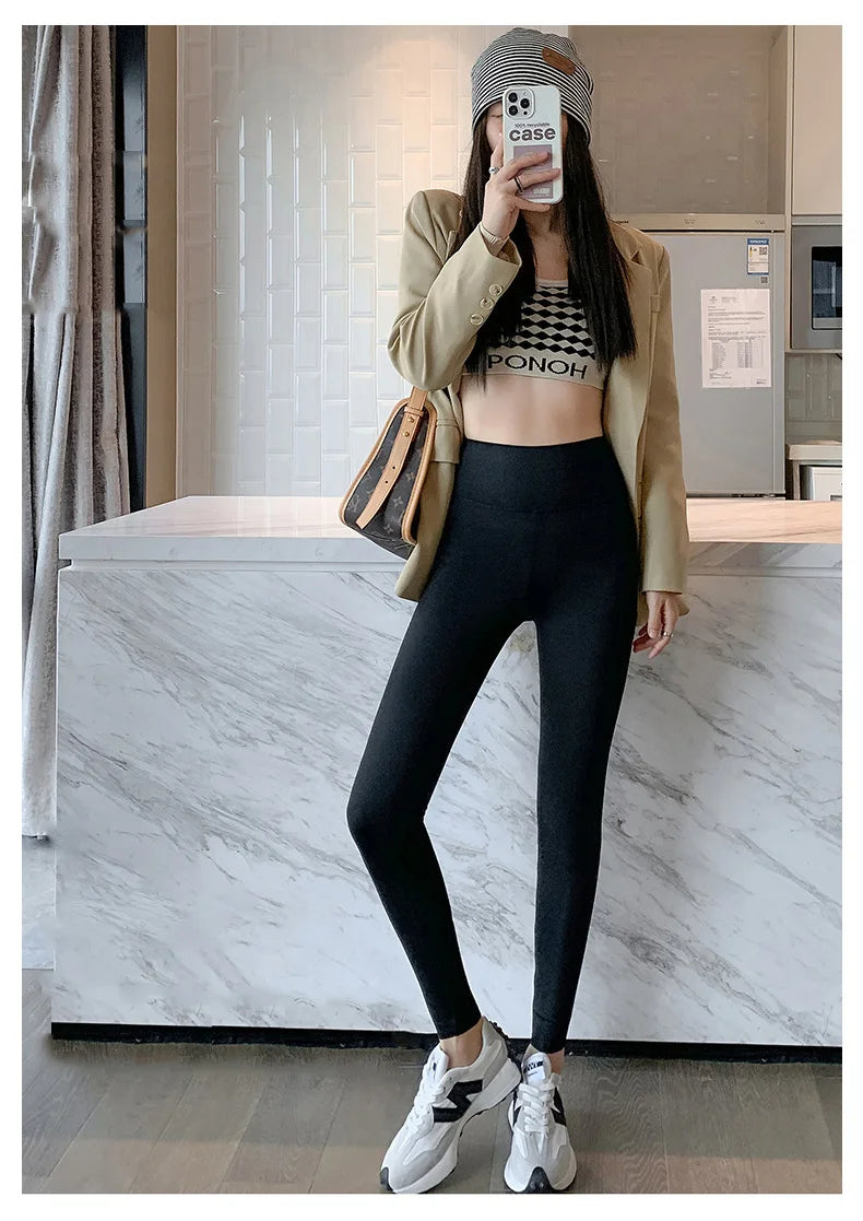 Fall Winter Brushed Shark Leggings Pants Women Seamless Feeling