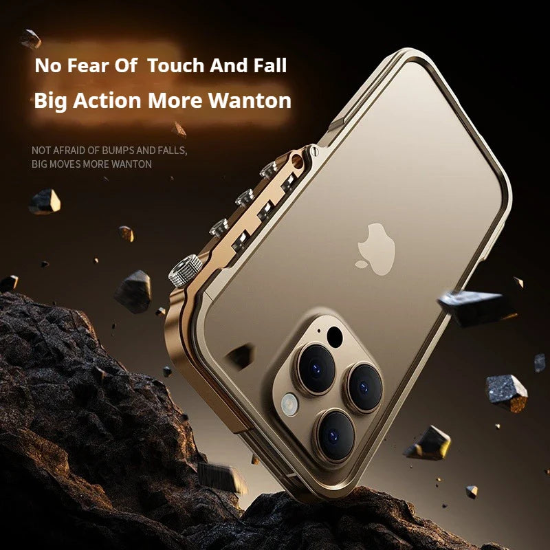 Cyberpunk Punk Mechanical Phone Frame Case For iPhone 17 Air 16 15 14 13 Pro Max Plus Aluminum Alloy Metal Shockproof Bumper