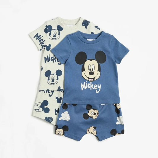 2Sets/pack Mickey Mouse Print Clothes Suits for Kids Summer Cotton Short Sleeve Tshirt + Shorts Baby Boy Girl Outfits