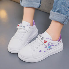 Disney Girls' Casual Shoes White Cartoon StellaLou Fashion Shoes PU Leather Children's