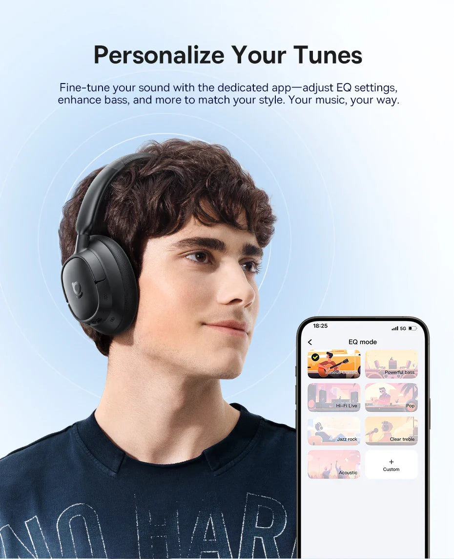 Baseus Bowie H1s Wireless Headphones Bluetooth 5.4 Noise Canceling 46dB Over Ear Headset Hi-Res Spatial Audio Earphone 120H Time