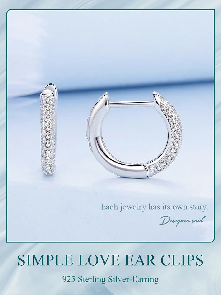 WOSTU 925 Sterling Silver European Simple CZ Ear Buckles Heart Hoop Earrings for Women Wedding Gift Minimalism Jewelry E737