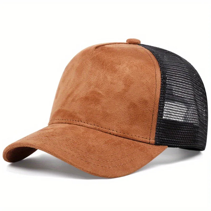 Unisex 5 panel Mesh Suede Trucker Hat  Men Baseball Cap Spring Summer Breathable Sports Hats