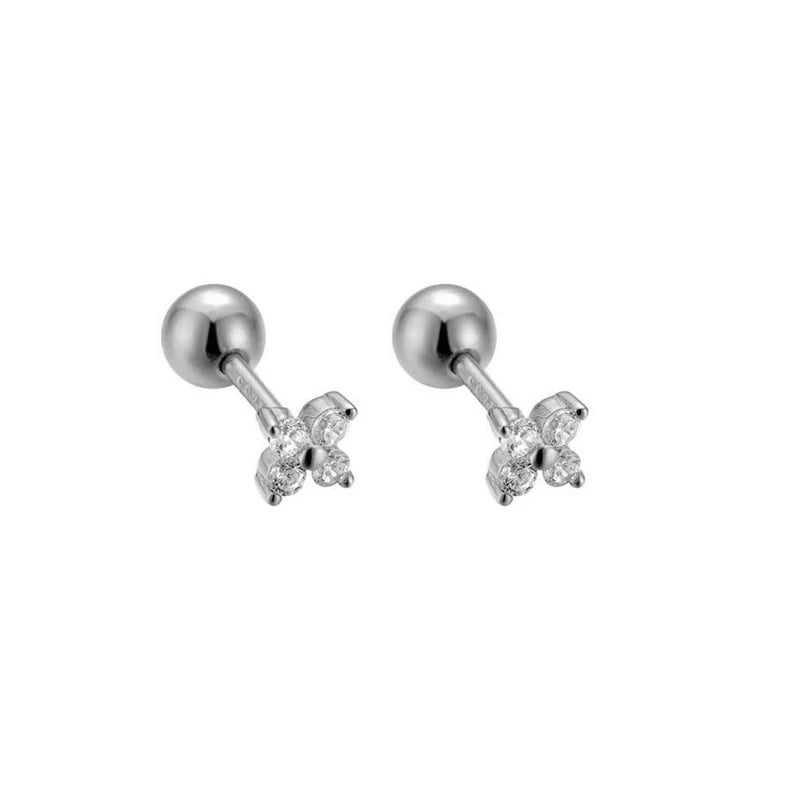 WANTME 925 Sterling Silver Fashion Simple Golden Flower Beads Small Stud Earrings for Women Teen Piercing Jewelry Accessories