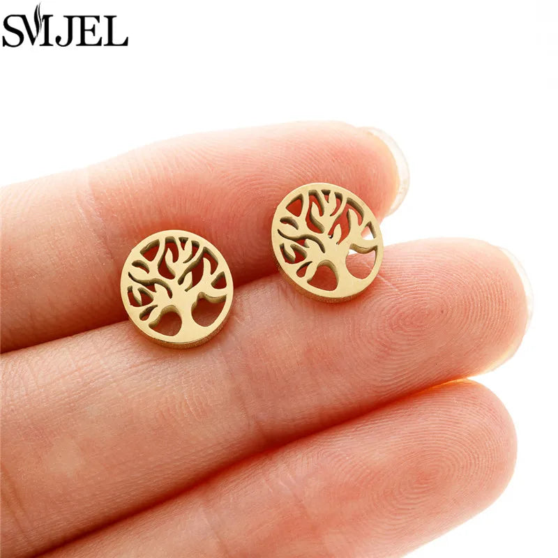 Golden Vintage Mandala leaf Pineapple Earrings for Women Trend Fairy Cup Stainless Steel Earring Punk Game Controller Studs Gift