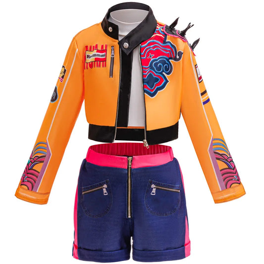 Cartoon Girls Korean Style Pop Suit Singer Embroidered Top Shorts Shorts Tassel Necklace 4-piece Halloween Stage Suit 4-12 Years