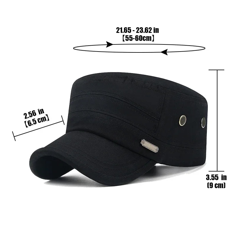 Spring and Summer Simple Cotton Adjustable Cadet Flat Cap Sun Hat Trucker Caps Dad Hats