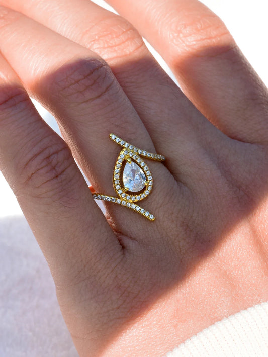 S925 Silver 0.8CT Water Drop Moissanite Ring Fine Jewelry Gold Plated 18k Suitable for Gift Giving Anniversary Birthday Gift