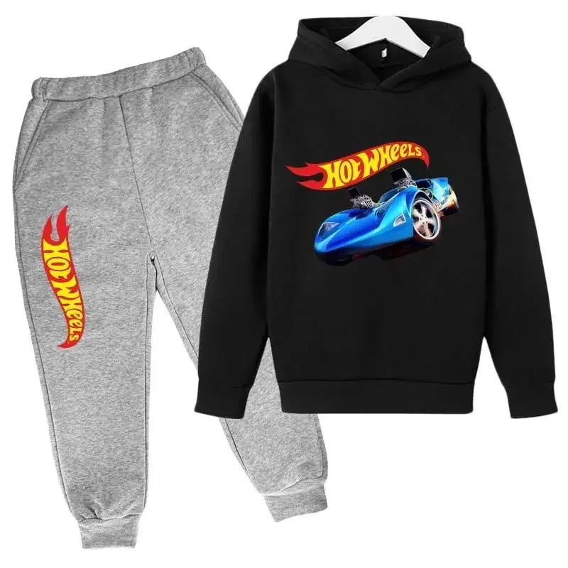 Hot Wheels Kids Spring Autumn Casual Tracksuits 3-13 Years Boys Girls Pullover Hoodie+Pants Suits Children Clothes Sets