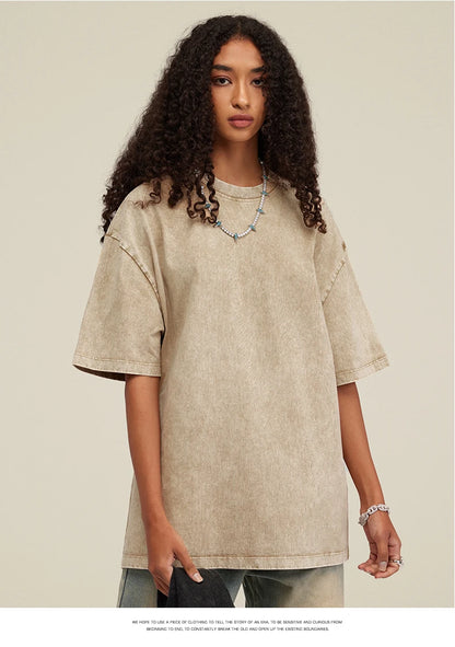 Custom Your LOGO Hip Hop Streetwear Men 100% Cotton T-shirts Oversized Washed Top Tee Unisex Summer Retro Brand Personalized