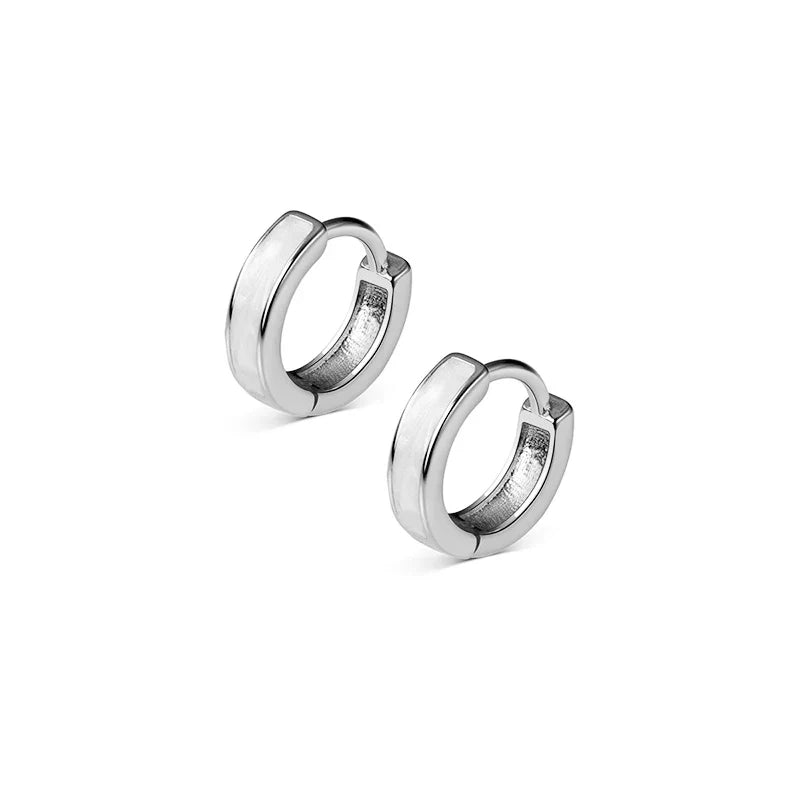 WANTME 925 Sterling Silver Fashion Simple White Enamel Huggies Ear Hoop Earrings for Women Classic Gothic Punk Men Loop Jewelry
