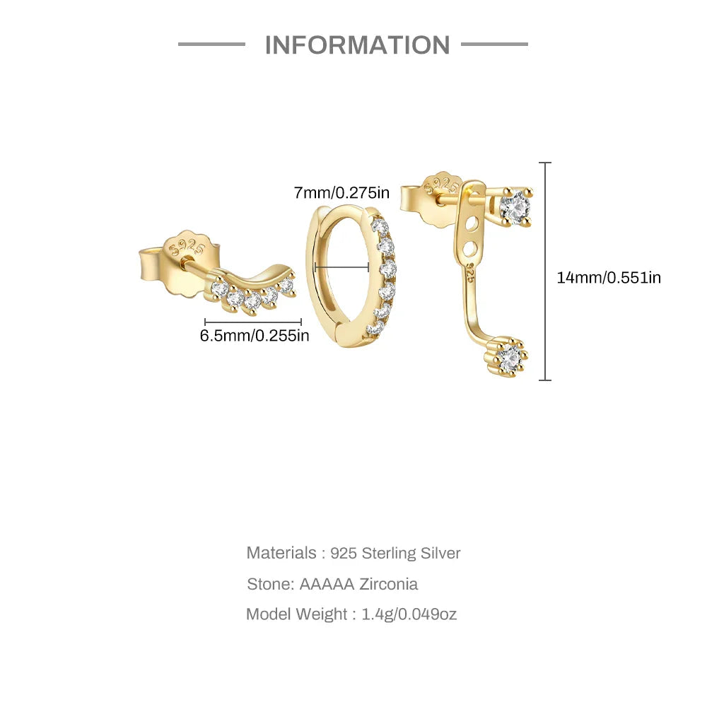 ROXI 925 Sterling Silver 3PCS DIY Hoop Earring With Piercing Stud Earring Set Women Men Party Wedding Jewelry Set pendientes 925