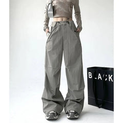 Women's Grey Drawstring Cargo Pants Fashion Y2k High Waist Pocket Straight Pants