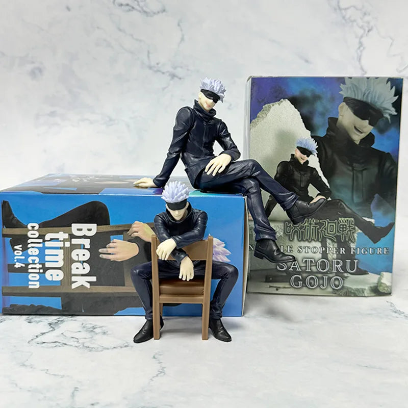 11CM Gojo Satoru Anime Jujutsu Kaisen Figure Satoru Gojo Rest Time Sitting Position Comes With Stool Gift Toy Action Figure PVC