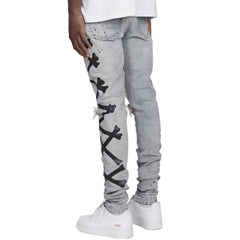 Ripped Jeans For Men Stretch Slim Printed Bones Skinny Pants Men Hip Hop