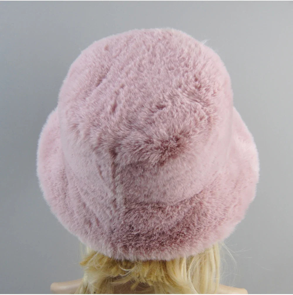 Hot Fashion Fake Rabbit Fur Hats Super Soft Women Winter Hat Cotton Lining Warm Russian Fashion Ski Beanies Plush Solid Color
