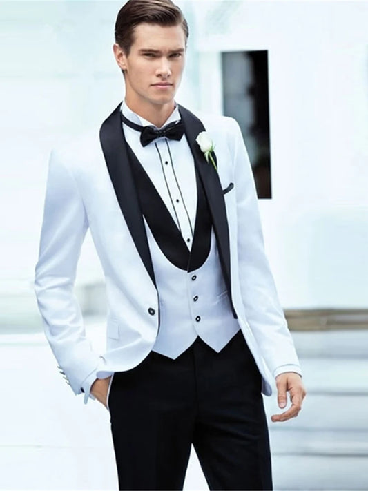 Tuxedo for Mens: White Men's Suits 3 Pieces Slim Fit Wedding Tuxedos Suit for Men
